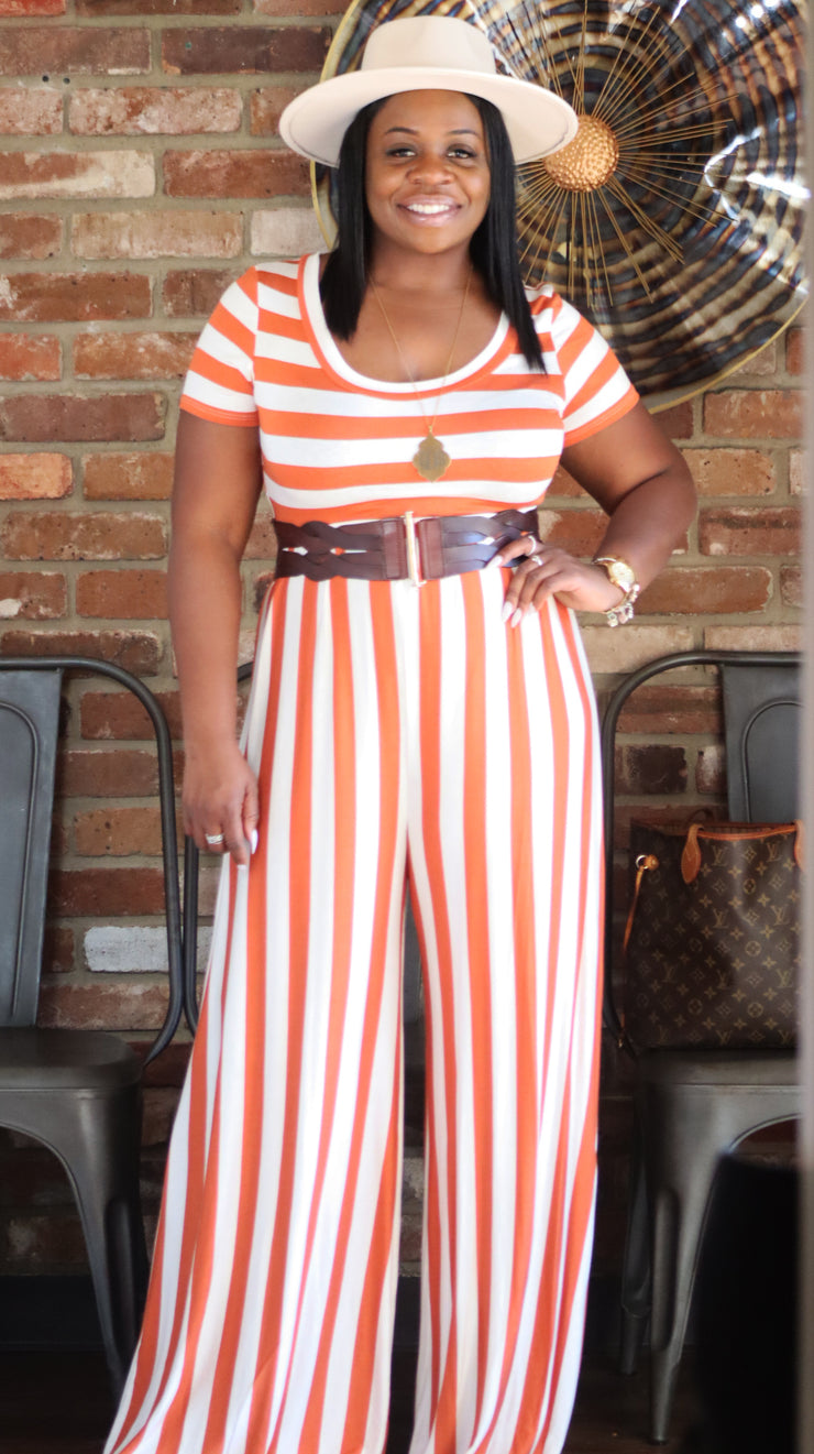 Stripe Me Down Jumpsuit-Autumn Orange